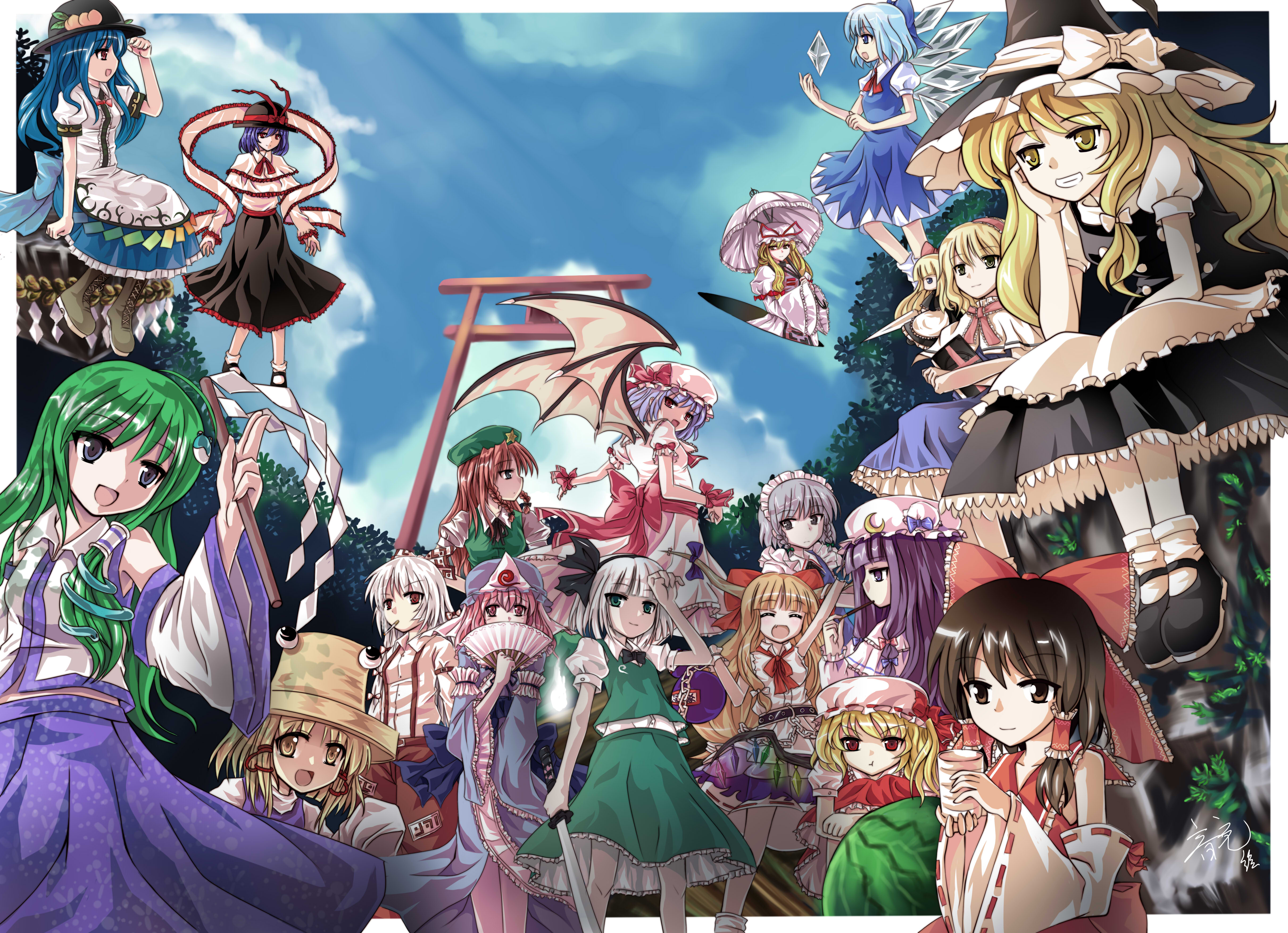 Oto Taku Touhou Alice Margatroid Cirno Flandre Scarlet Fujiwara No Mokou Hakurei Reimu Hinanawi